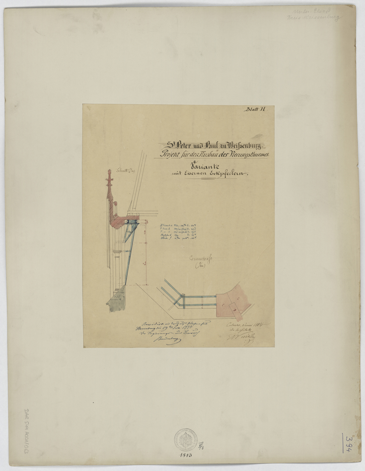 Projet de modification de la tour de croisée, coupe et détail.