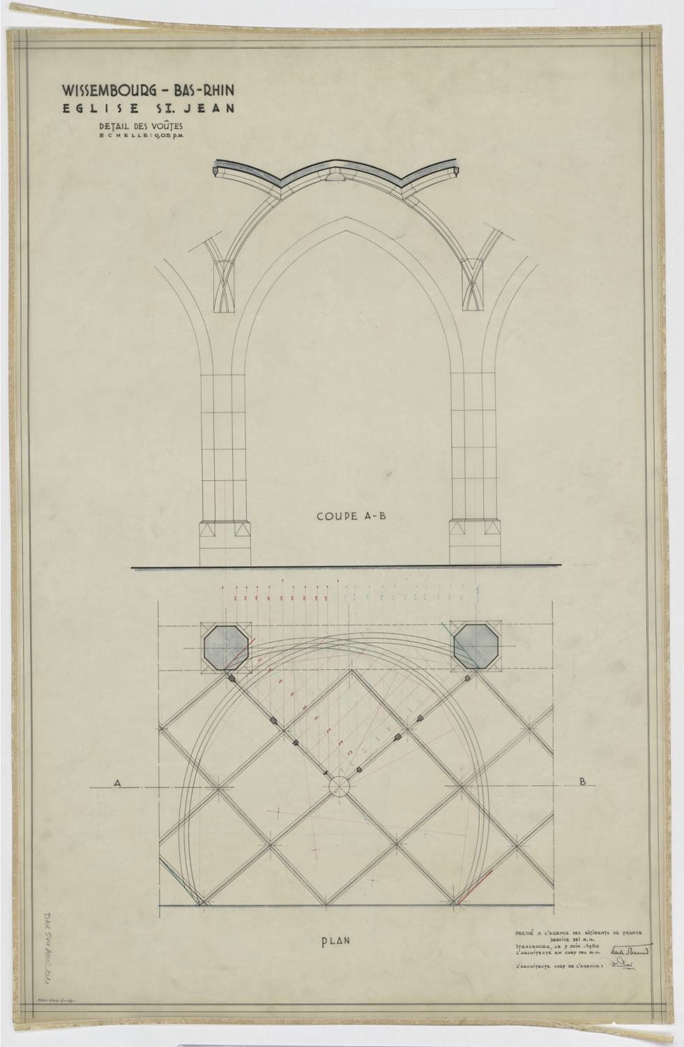 Voûte,  plan et coupe.