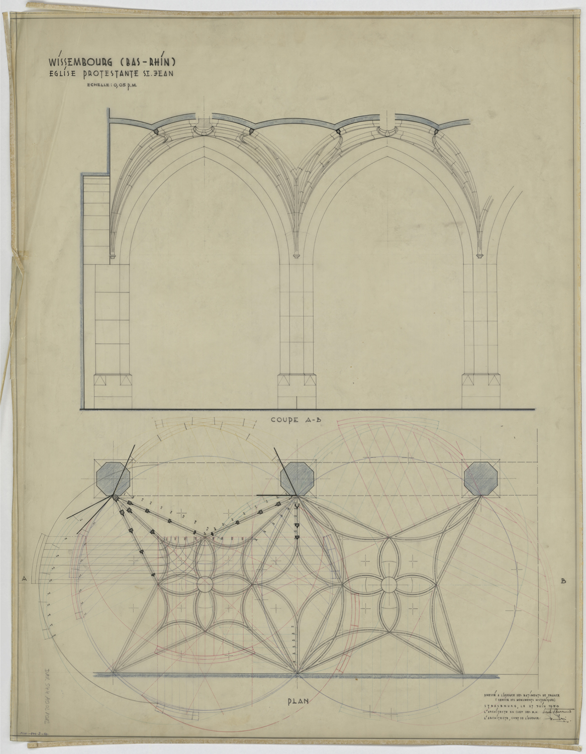 Voûte,  plan et coupe.