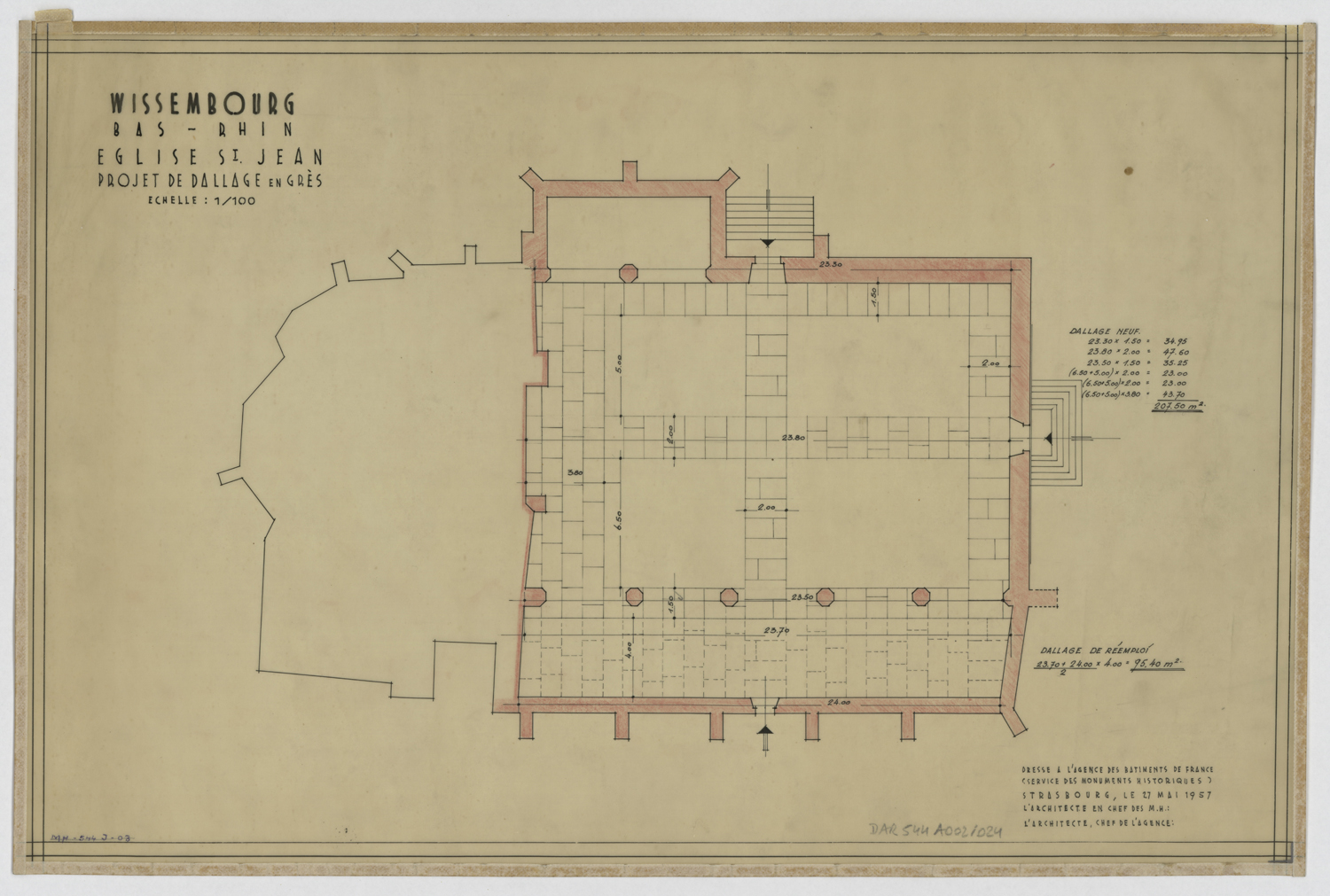 Projet de dallage en grès, plan d’ensemble.