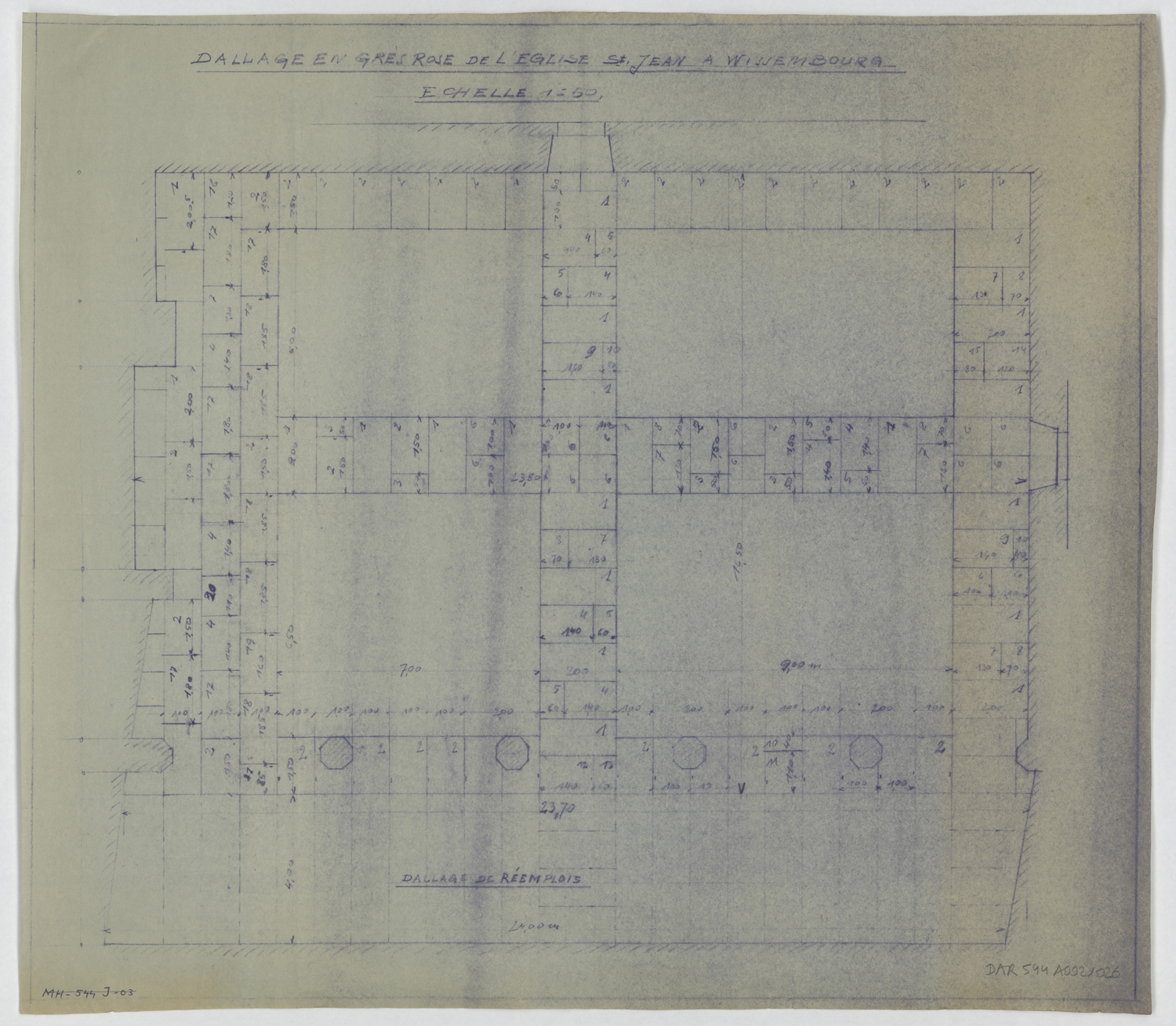 Projet de dallage en grès, plan du dallage de réemplois.