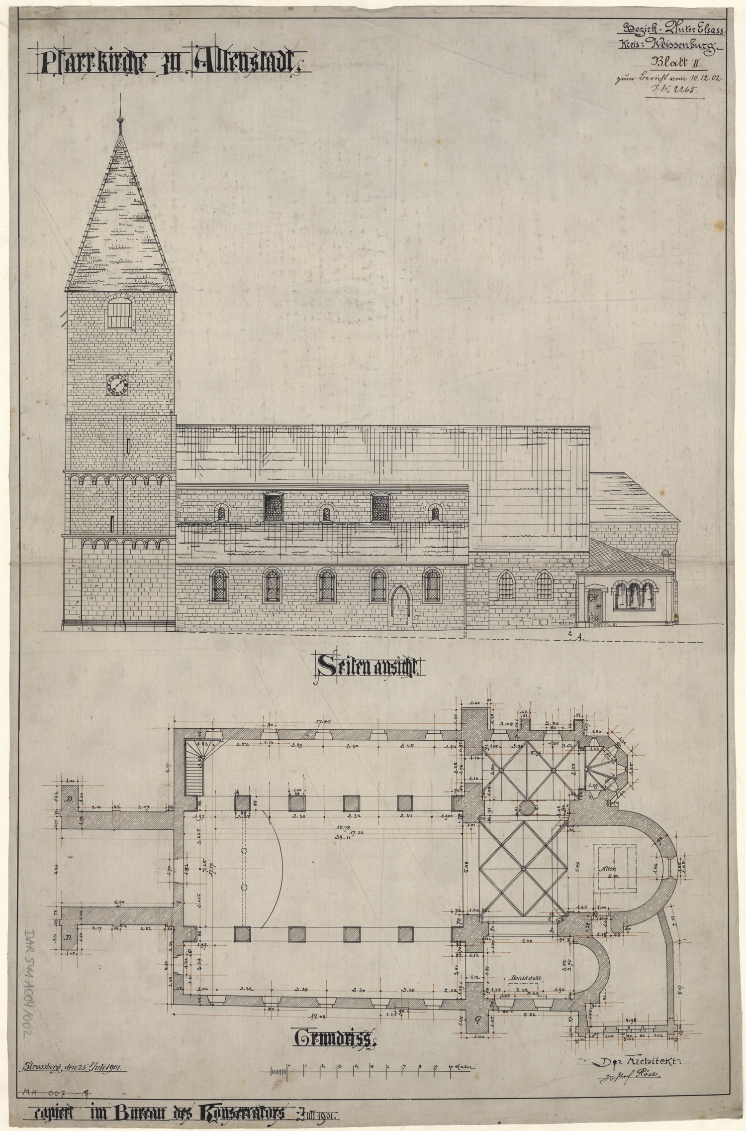 Plan de masse et élévation de la façade sud.