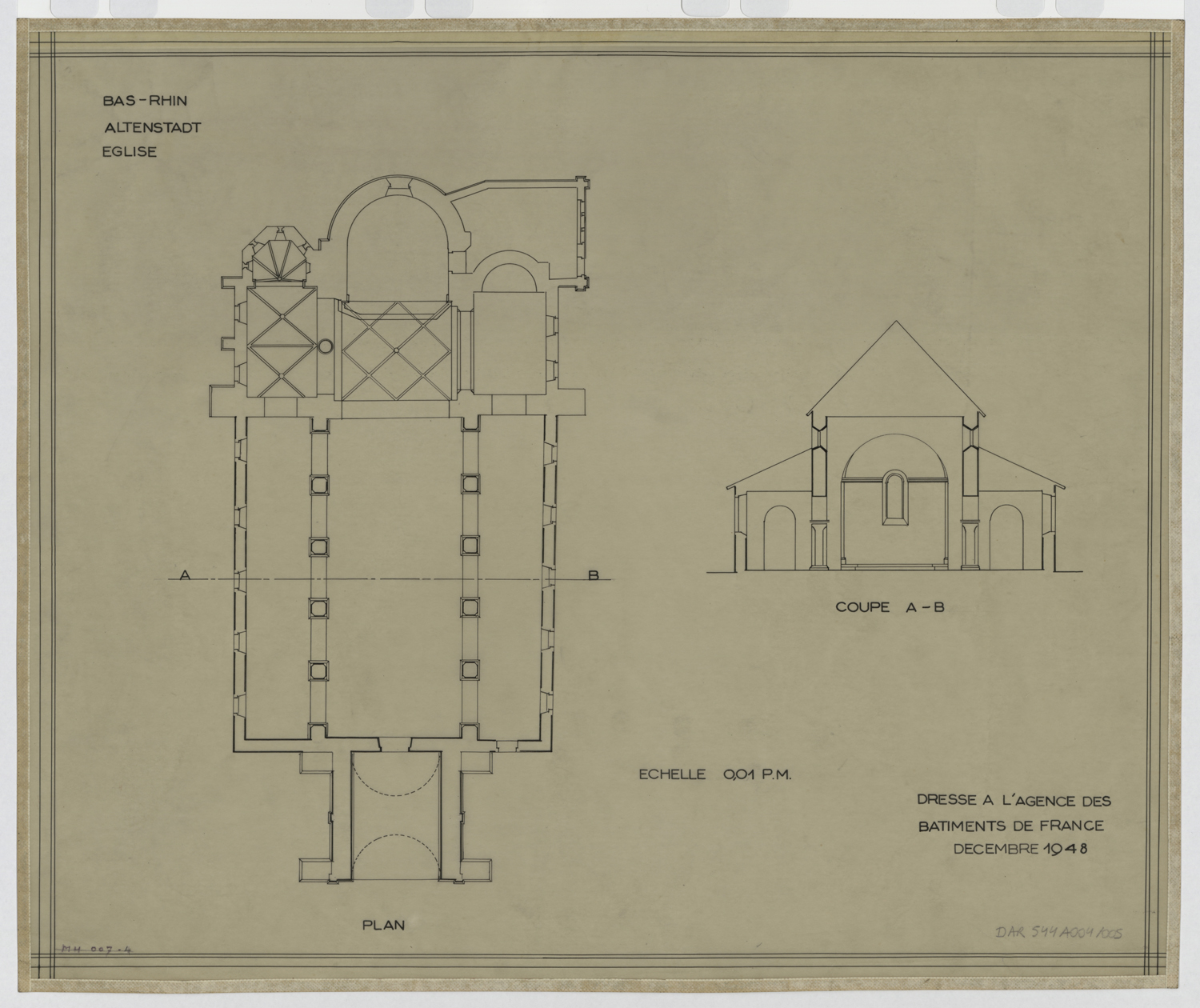 Plan de masse et coupe transversale sur le choeur.