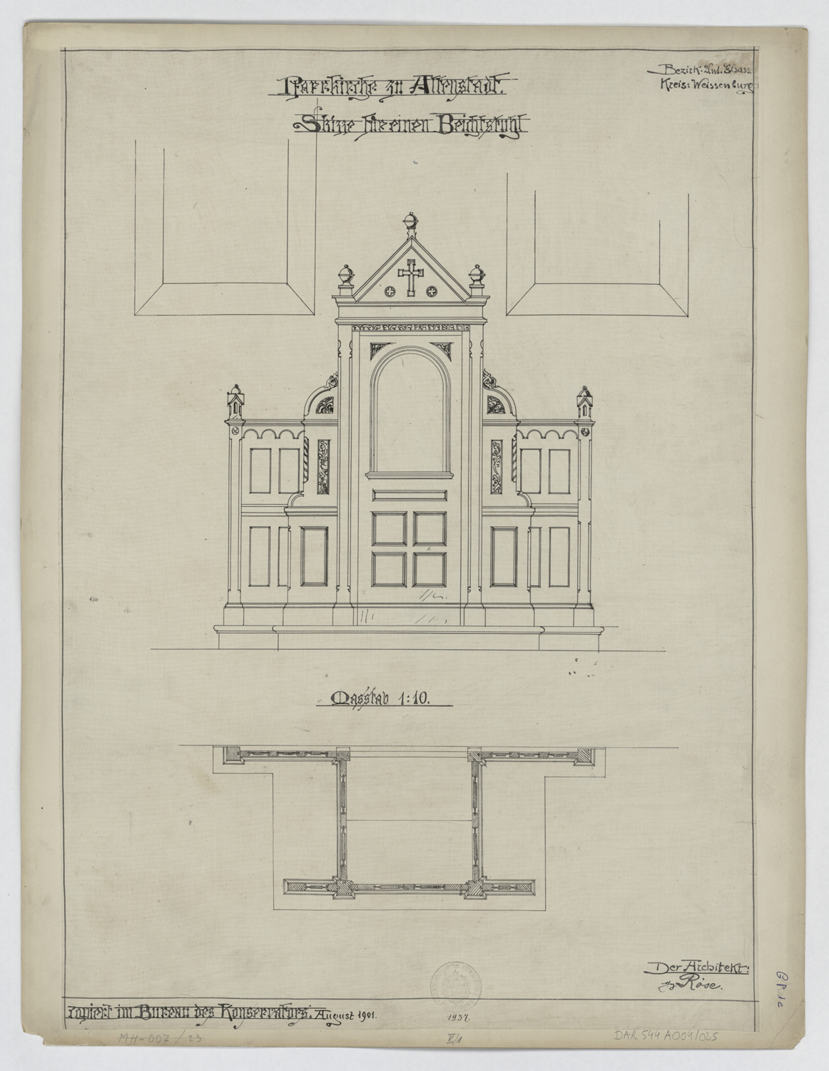 Projet de confessionnal, plan et élévation.