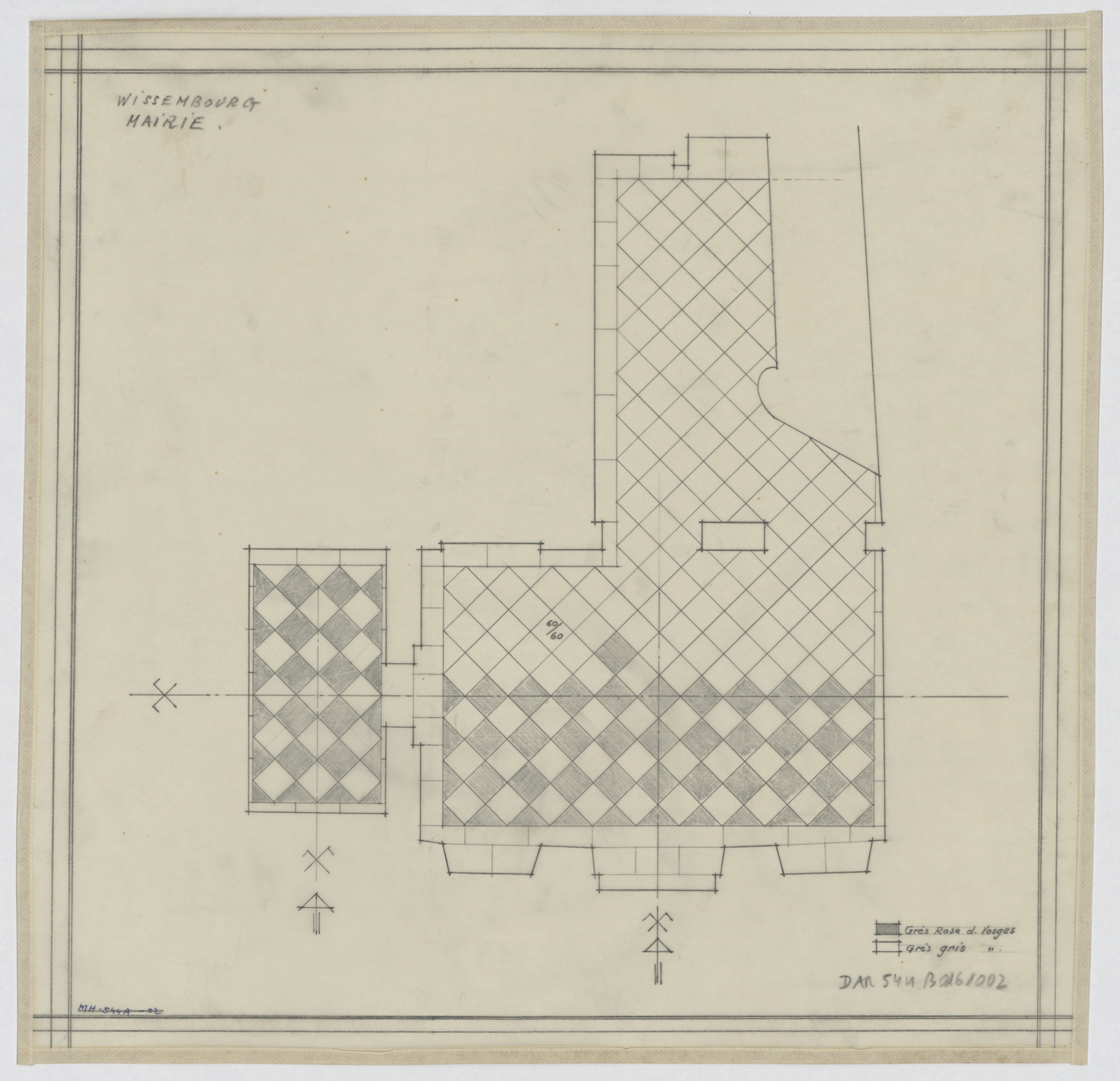 Dallage, plan du hall et de la cage d’escalier.