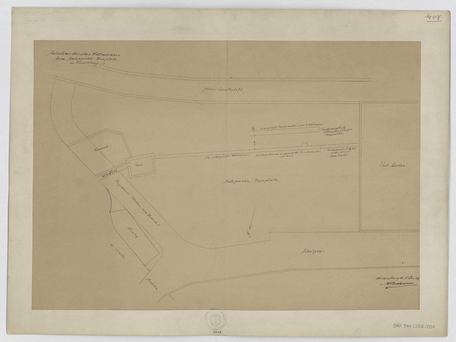 Tour Schneckenturm, plan et tracé des remparts avant destruction.