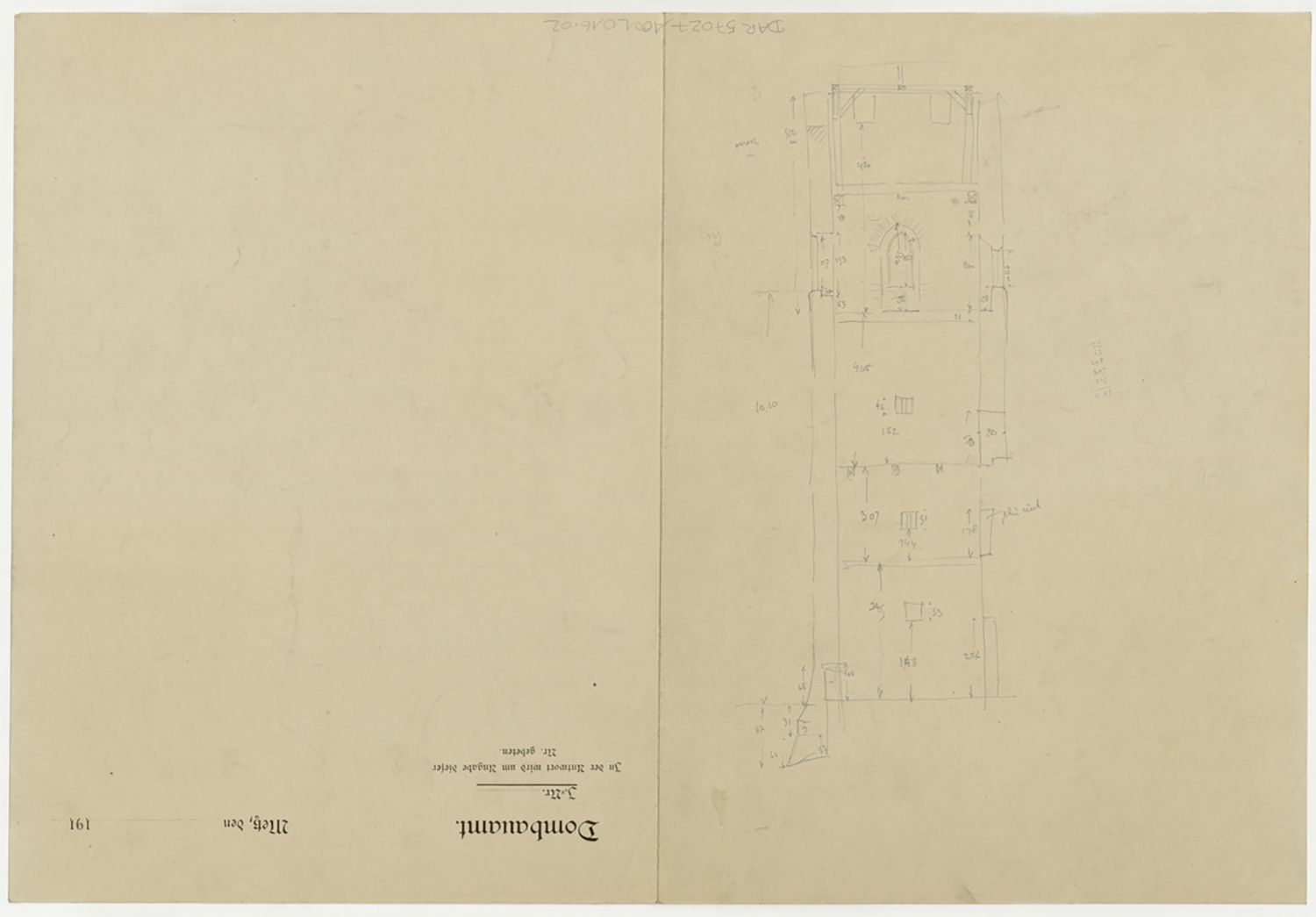 Croquis d’architecture, coupe sur la façade nord du clocher.