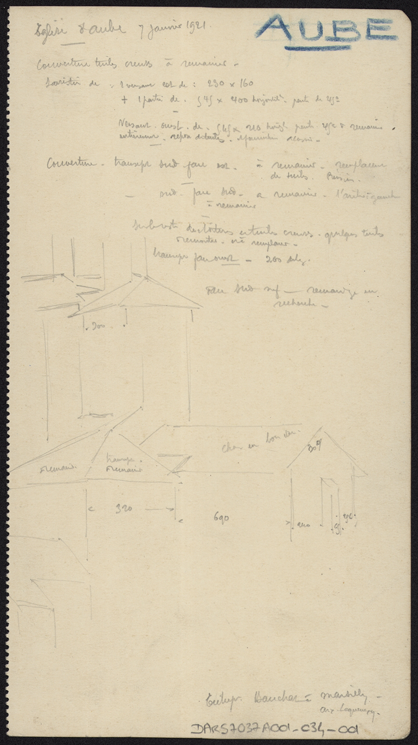 Croquis des toitures et note descriptive.