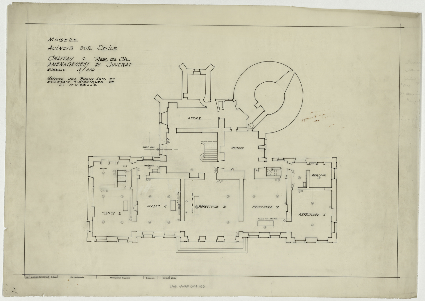 Projet d’aménagement du juvénat, plan de masse du rez-de-chaussée.