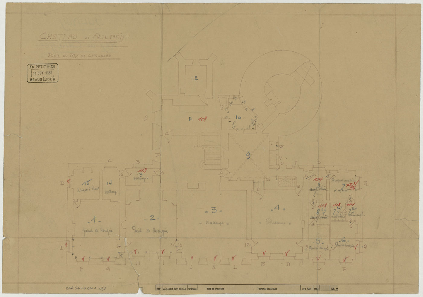 Revêtement des sols, plan de masse du rez-de-chaussée.