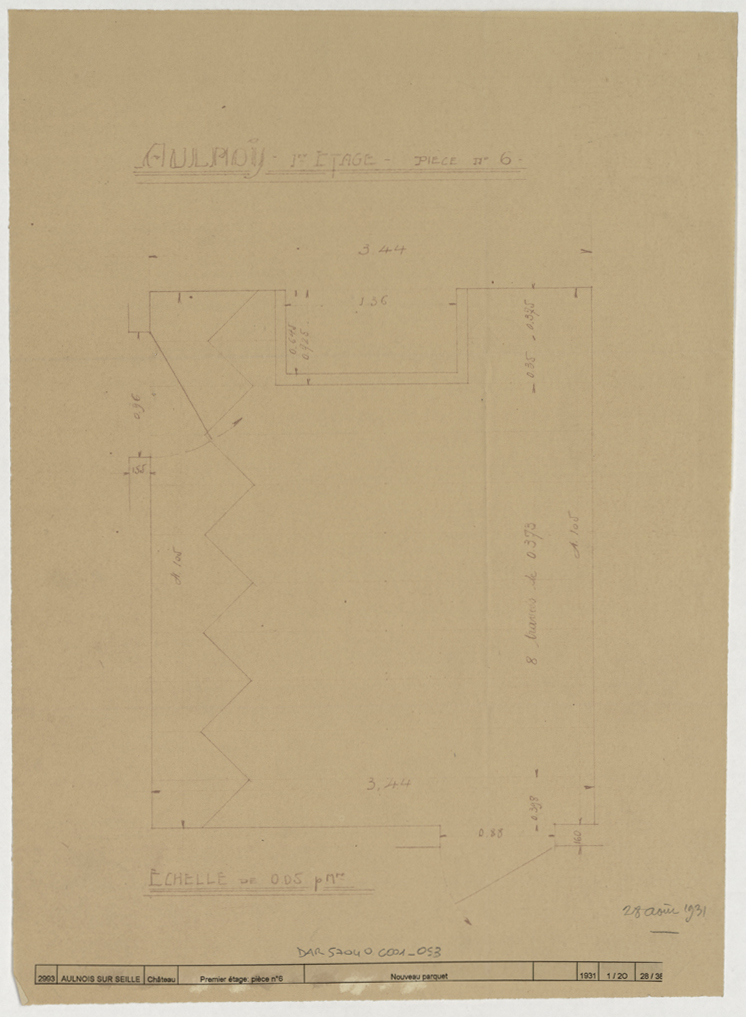 Parquet, plan de la pièce numéro six au premier étage.