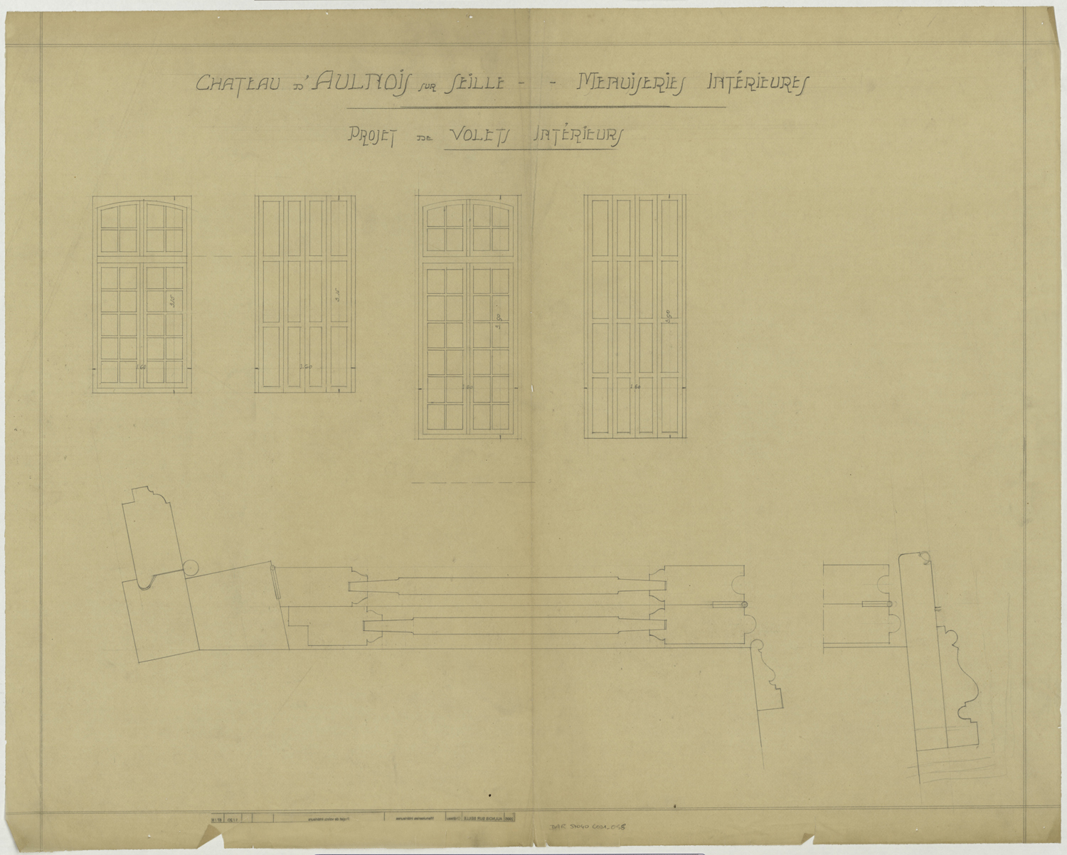 Projet de volets intérieurs, élévations et plans.