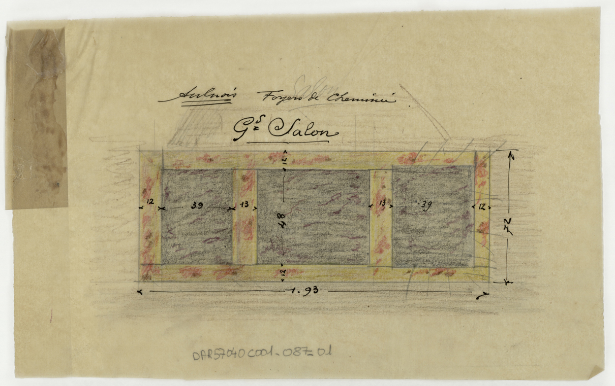 Grand salon, plan de foyer de cheminée.