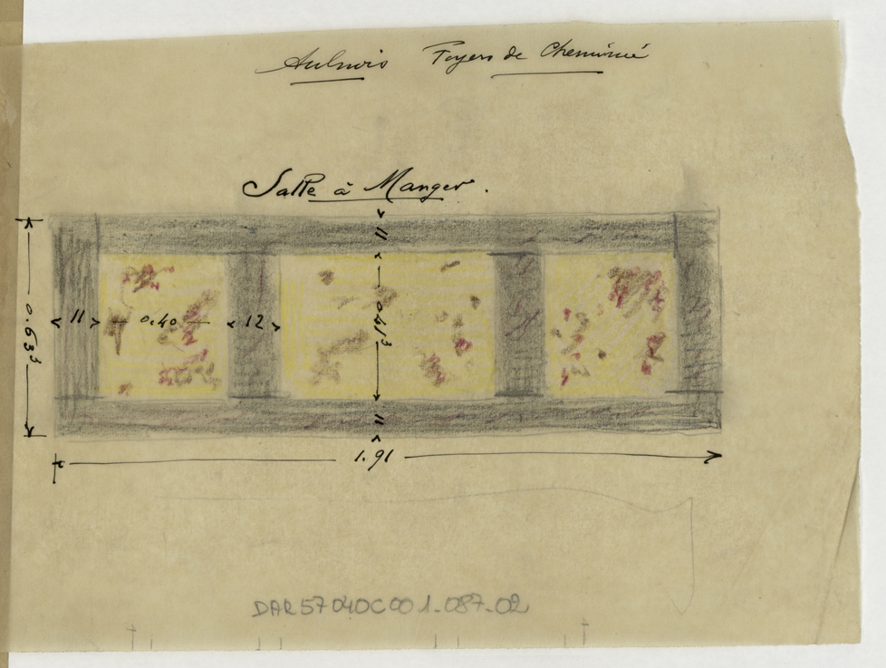 Grand salon, plan de foyer de cheminée.