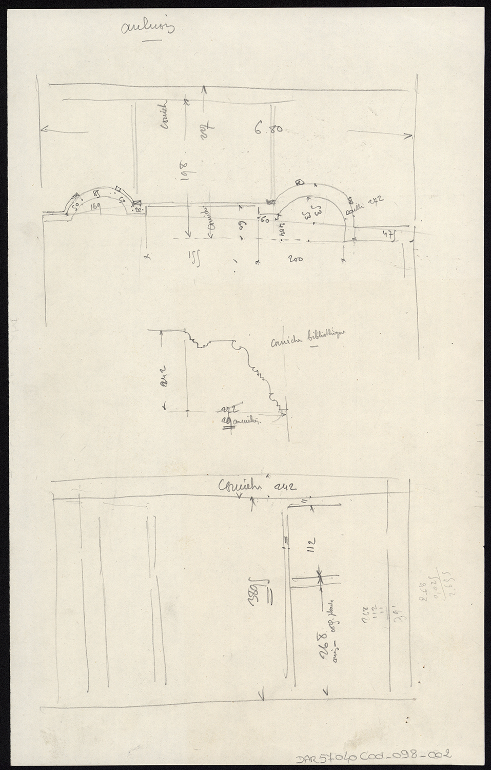 Bibliothèque, plans et profil de moulure.