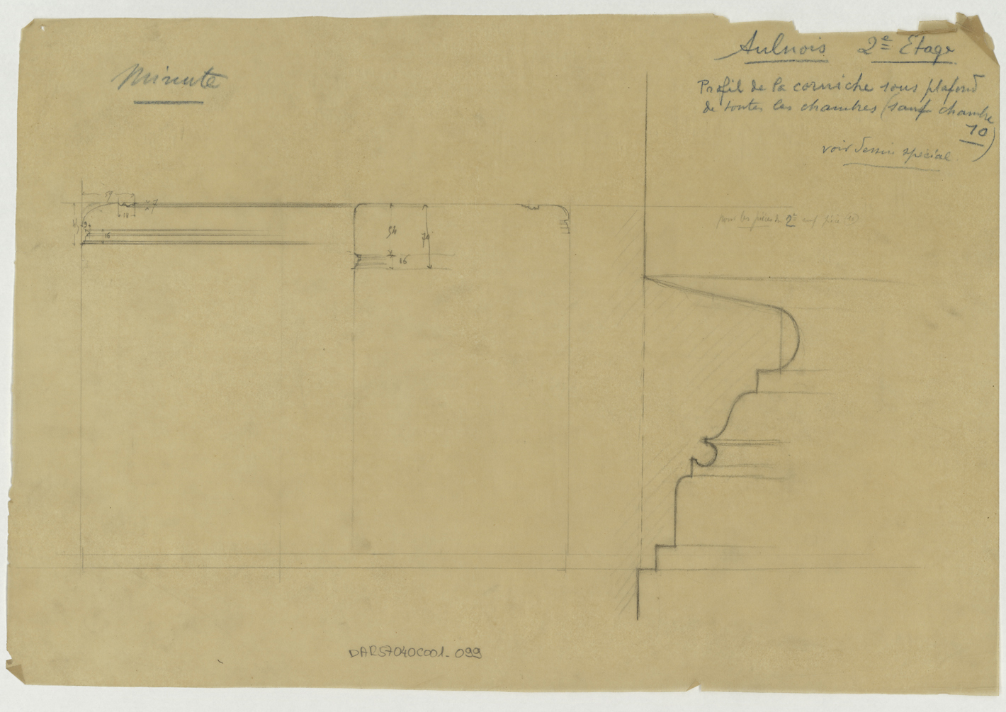 Chambre, profil de la corniche sous-plafond du deuxième étage.