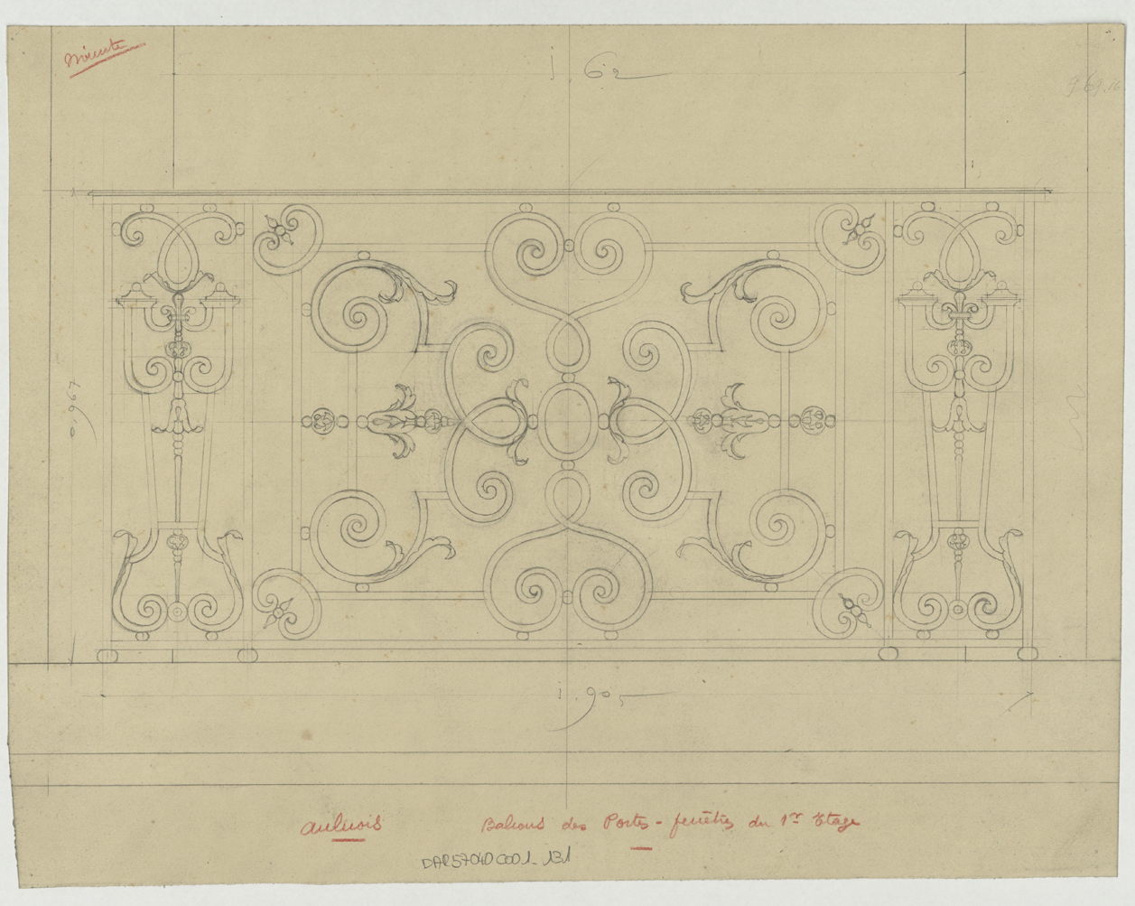 Fenêtre, élévation d’un balcon d’une porte-fenêtre du premier étage.