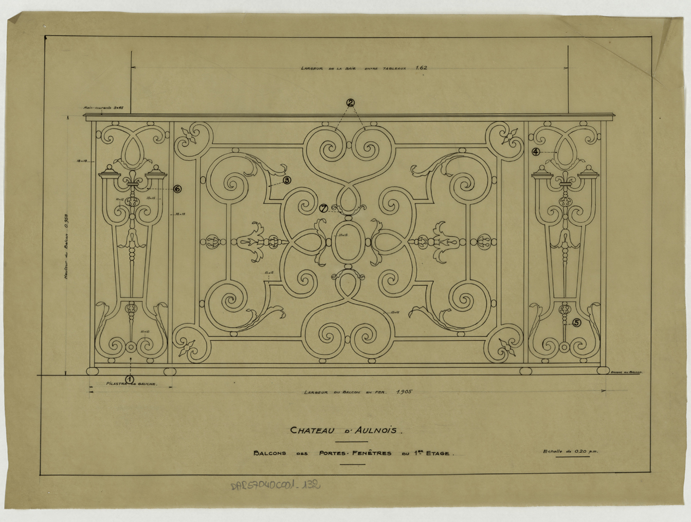 Fenêtre, élévation d’un balcon d’une porte-fenêtre du premier étage.