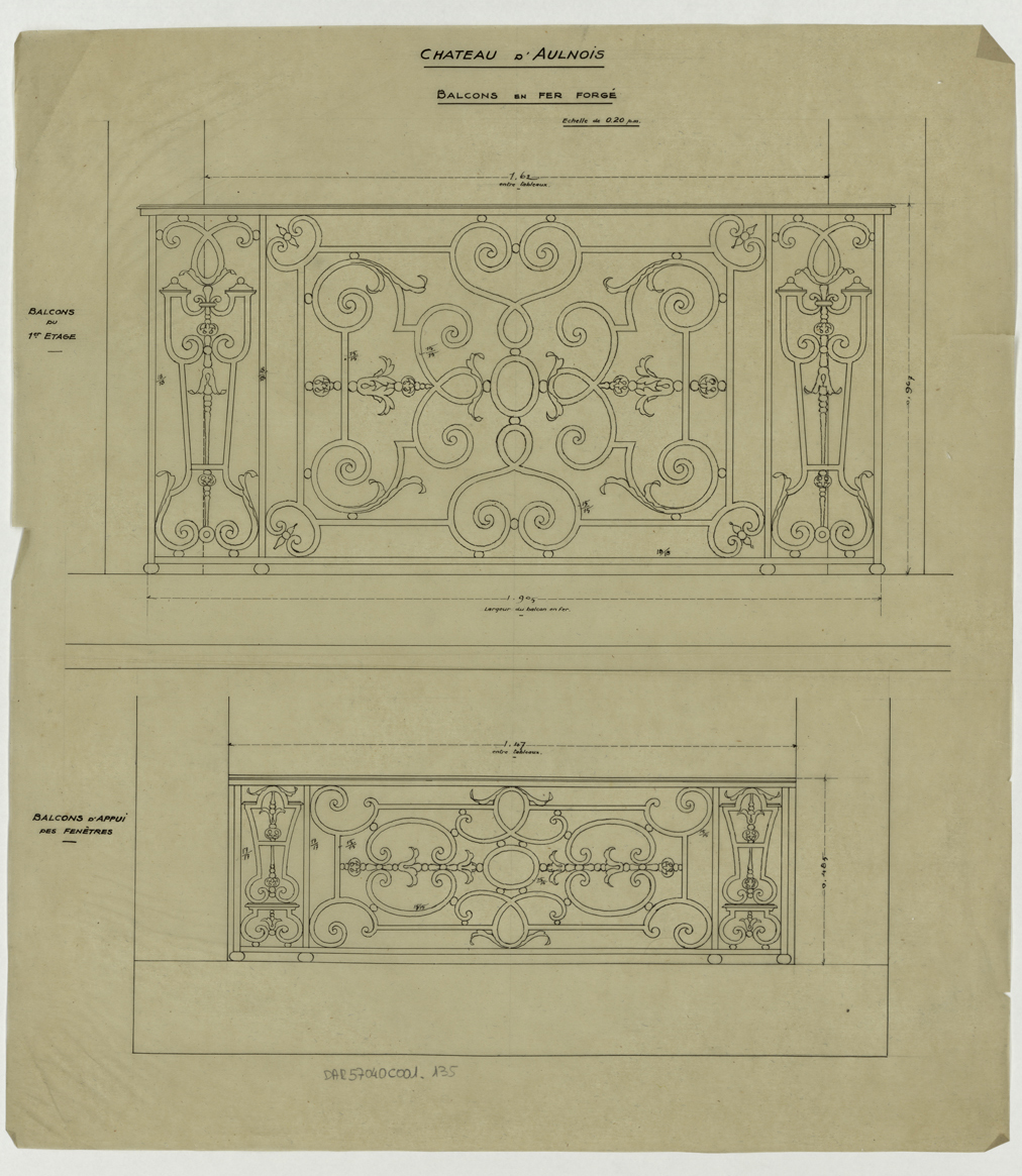 Fenêtre, élévations d’un balcon d’une porte-fenêtre et d’un balcon d’appui.