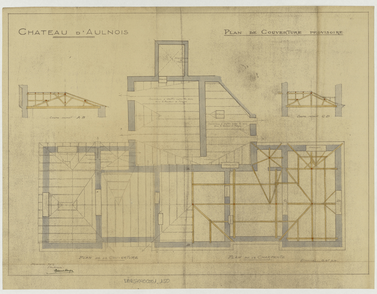 Projet de couverture provisoire, coupes et plan.