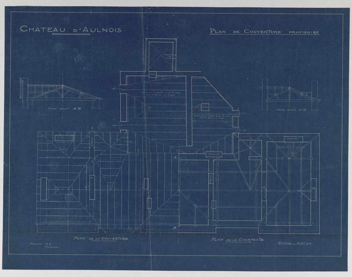 Projet de couverture provisoire, coupes et plan.