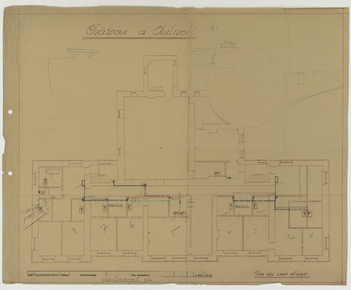 Canalisations, plan de masse du deuxième étage. 