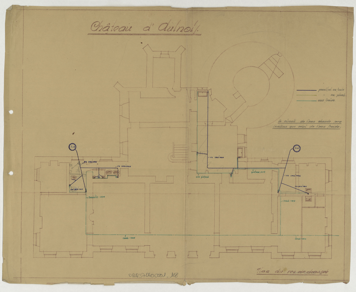 Canalisations, plan de masse du rez-de-chaussée.