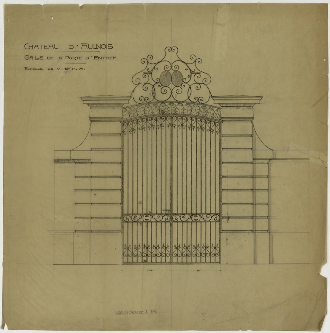 Portail d’entrée, élévation de la grille.