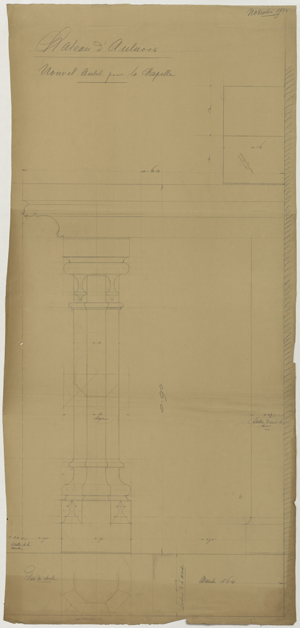 Chapelle, projet de nouvel autel, plan et élévation.