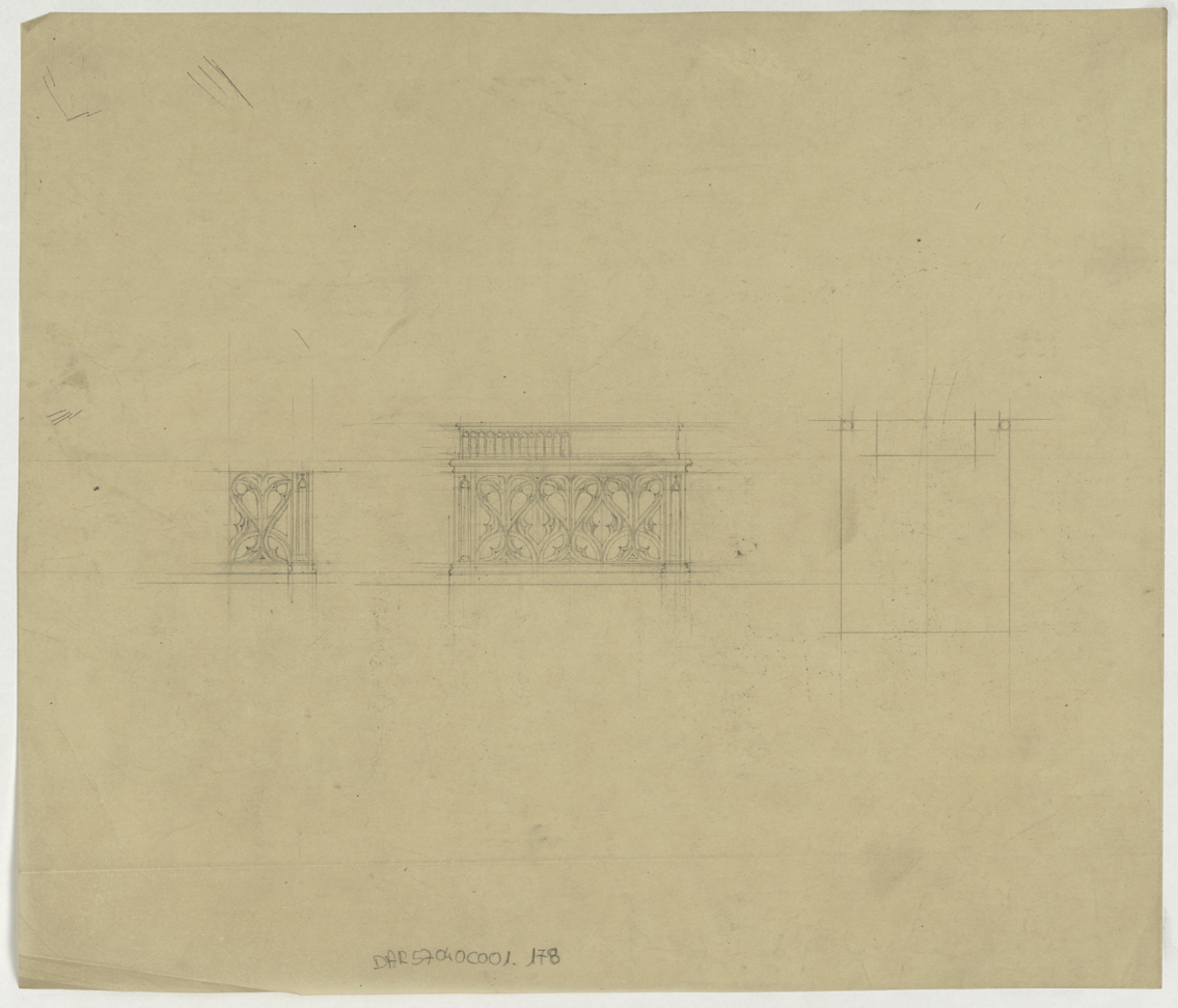 Chapelle, projet de nouvel autel, plan et élévations.