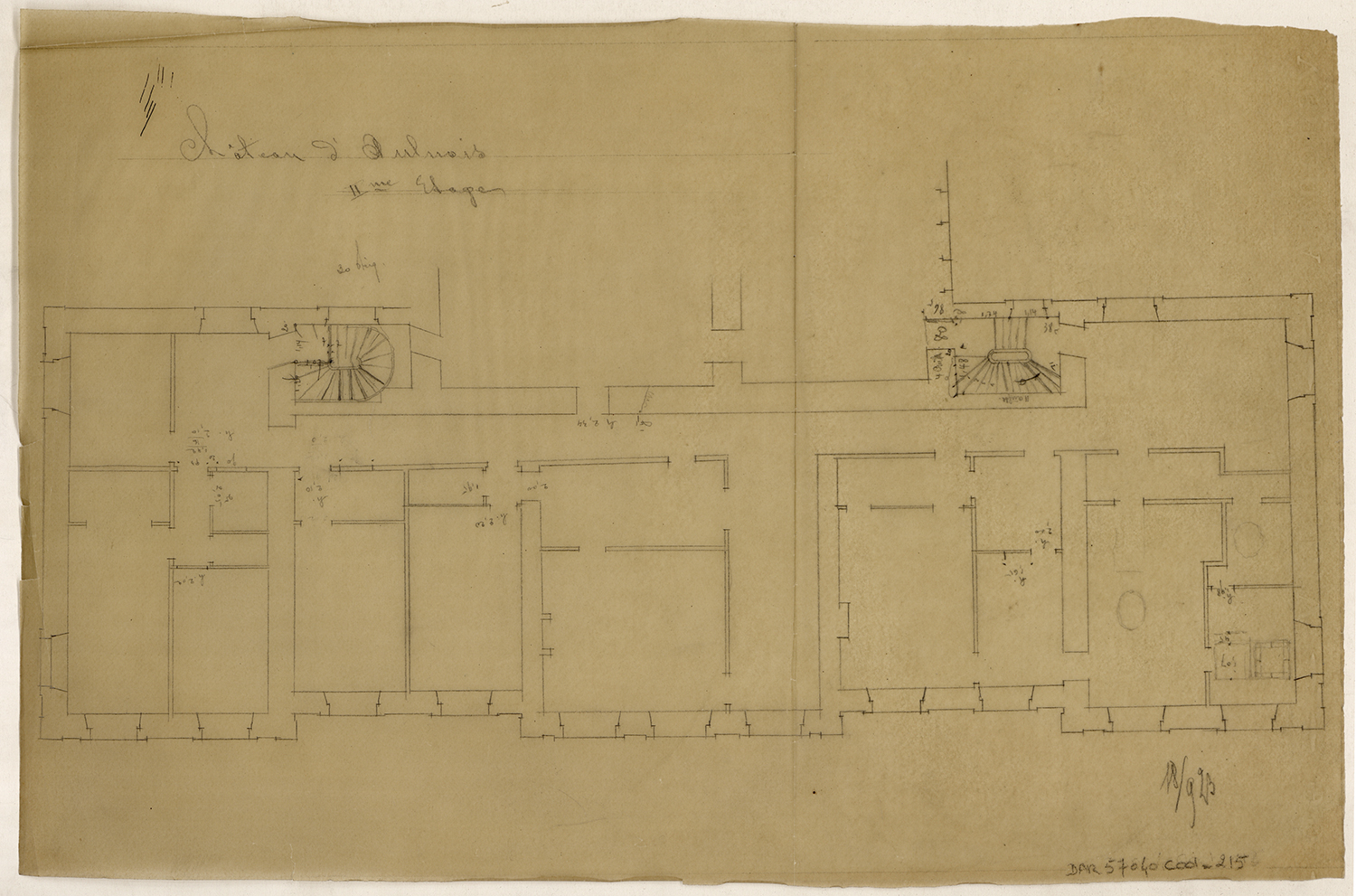 Plan partiel du deuxième étage de la façade côté jardin.