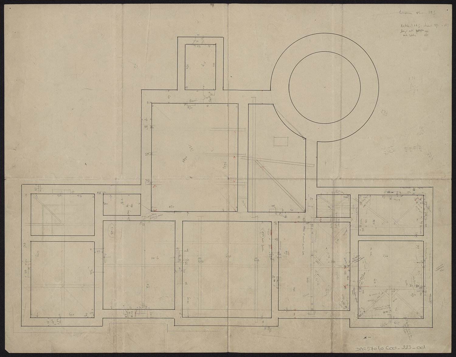 Charpente, plan partiel du deuxième étage.