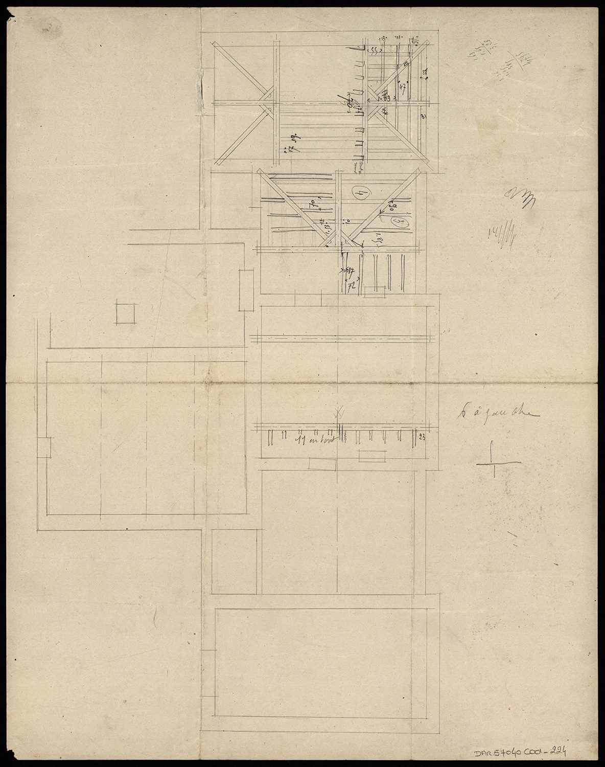 Charpente, plan partiel du deuxième étage.