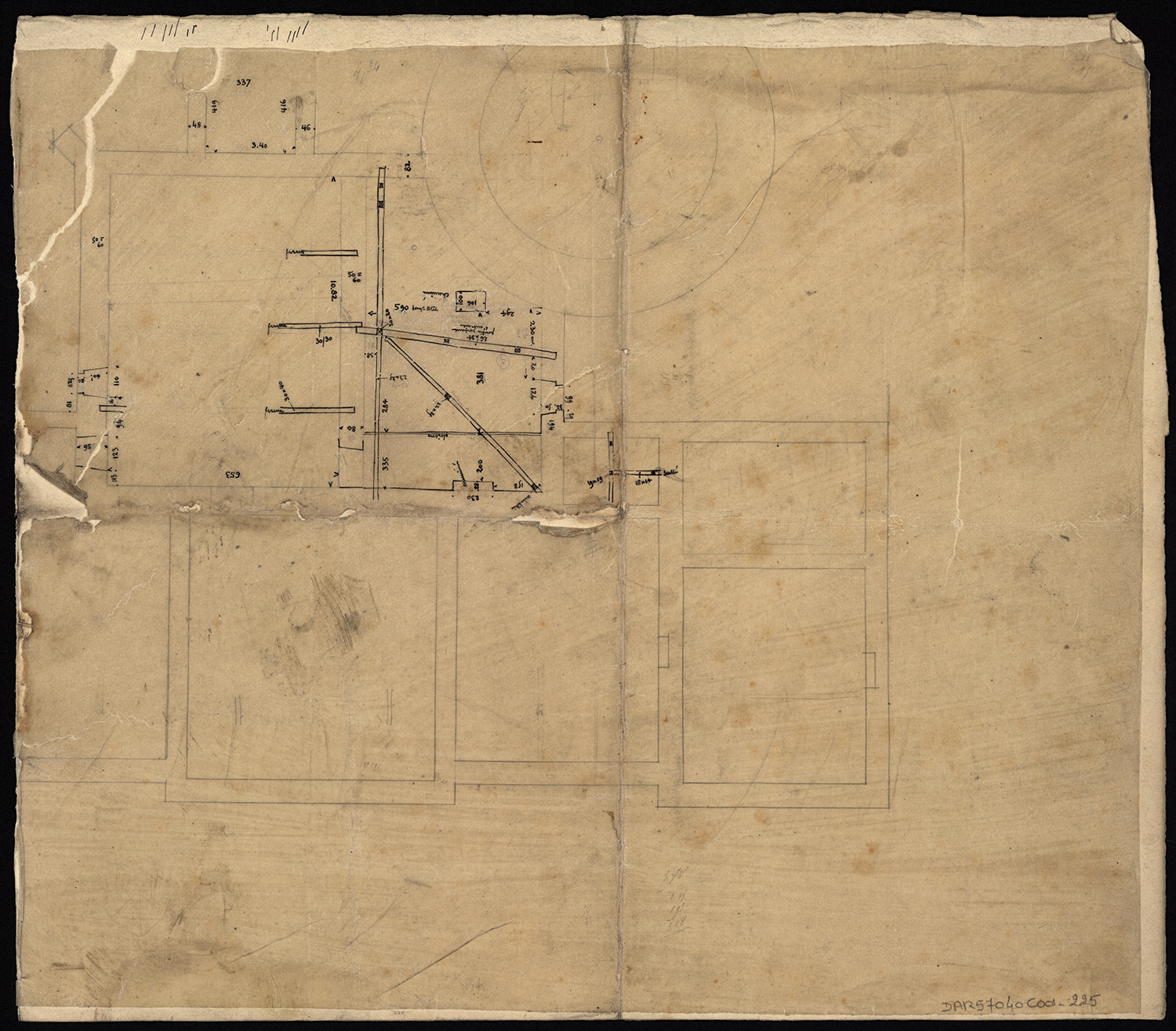 Charpente, plan partiel du deuxième étage.