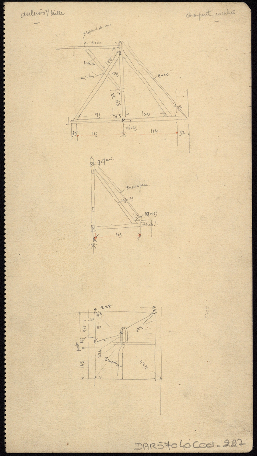 Charpente, plan de l’escalier d’honneur et détails.