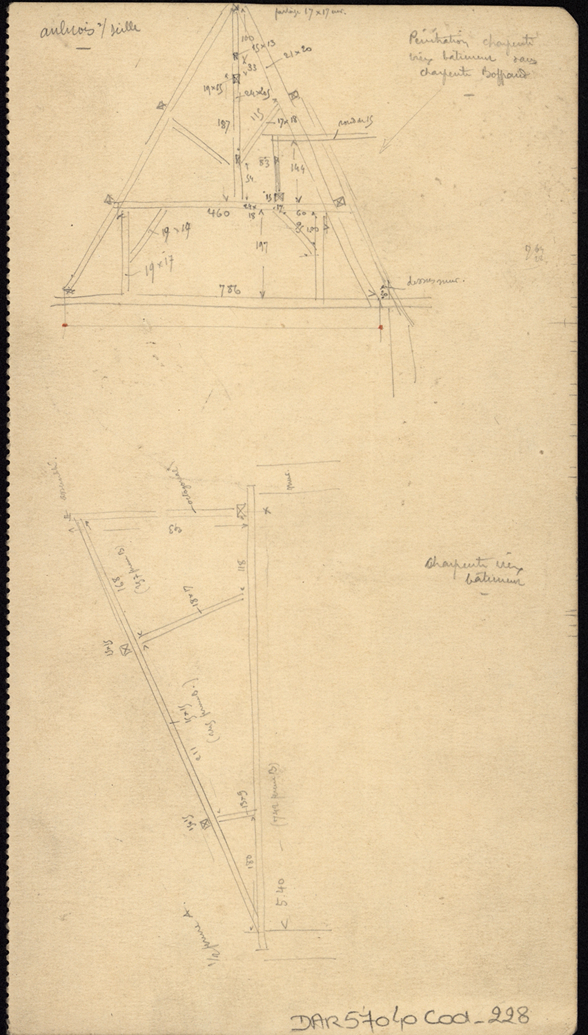 Charpente, plan et détail.