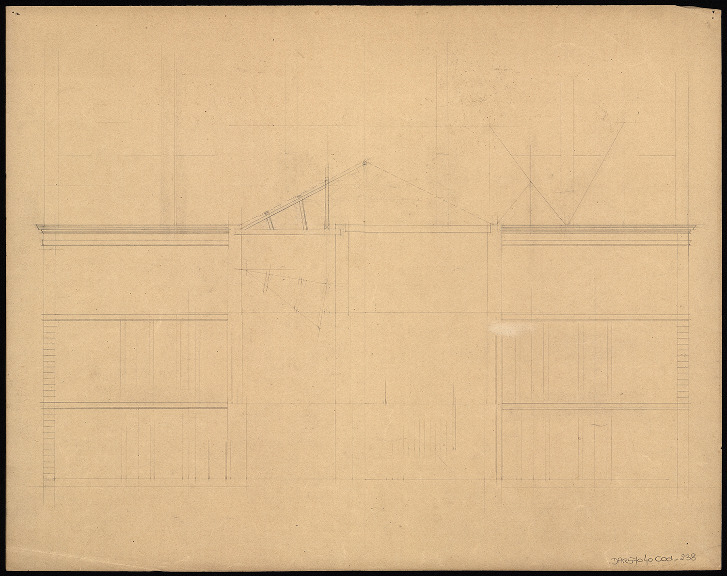 Charpente, plan partiel du pavillon central du château neuf.