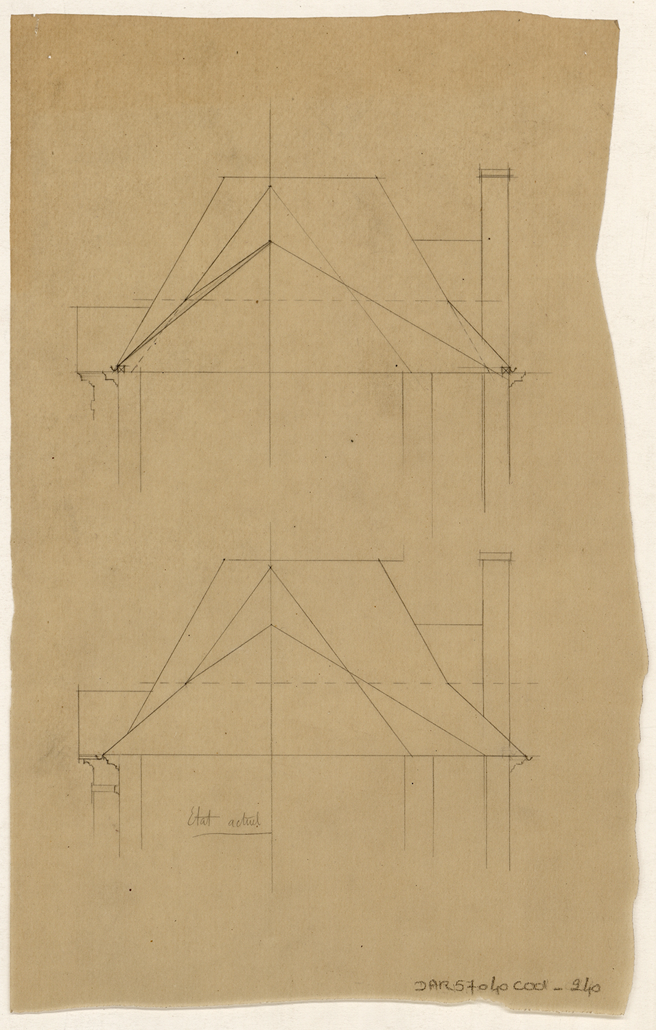 Toiture, élévations du pavillon sud.