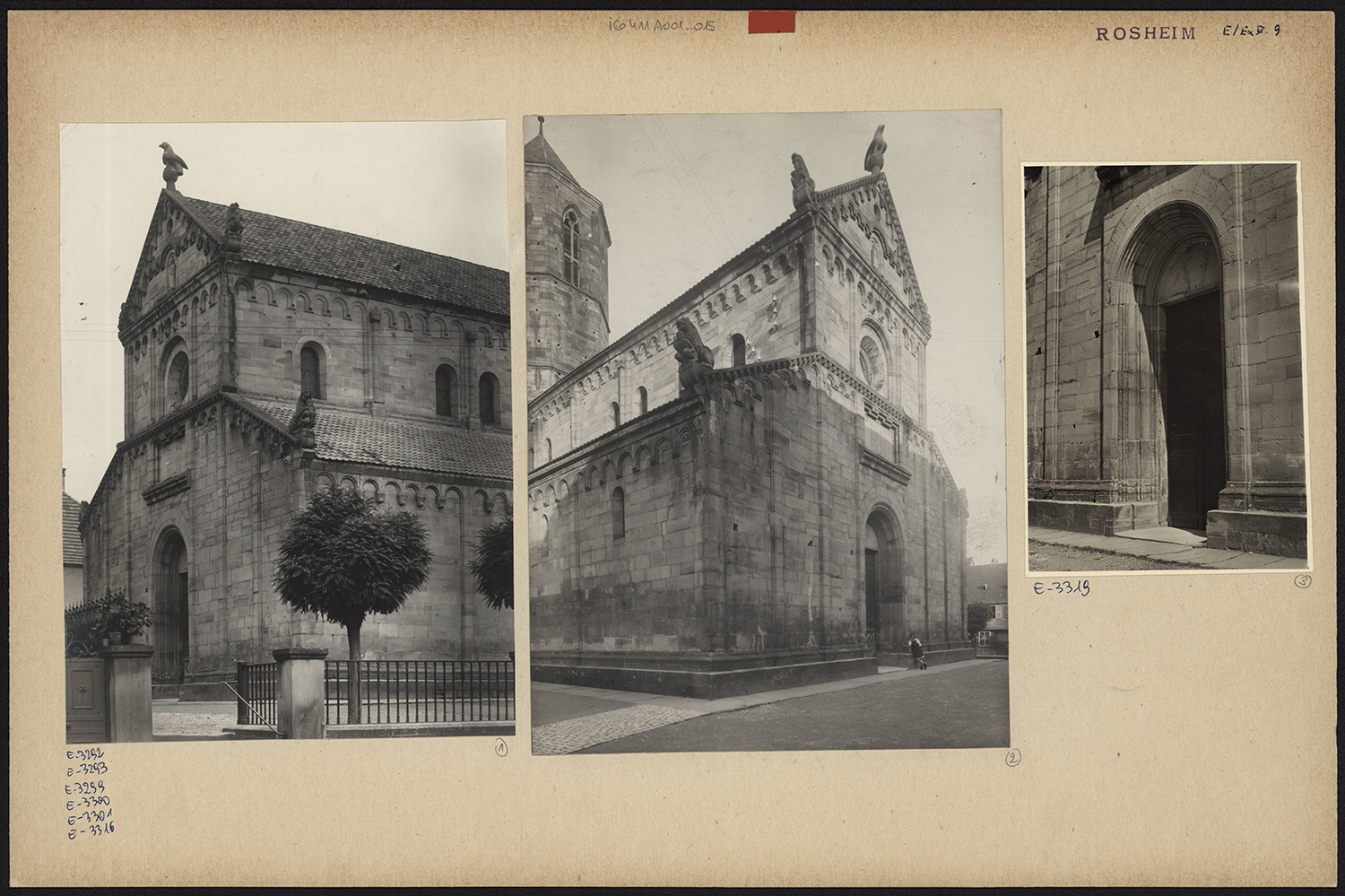 Vues d’ensemble de la façade ouest et vue de détail du portail principal.