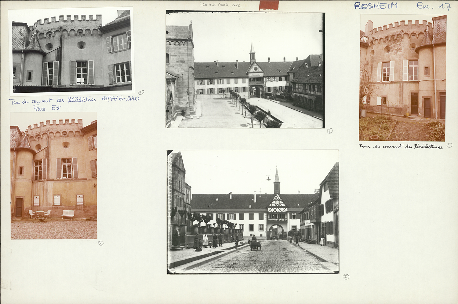 Vues d’ensemble de la porte dite de l’Ecole et de la tour du couvent des bénédictines.