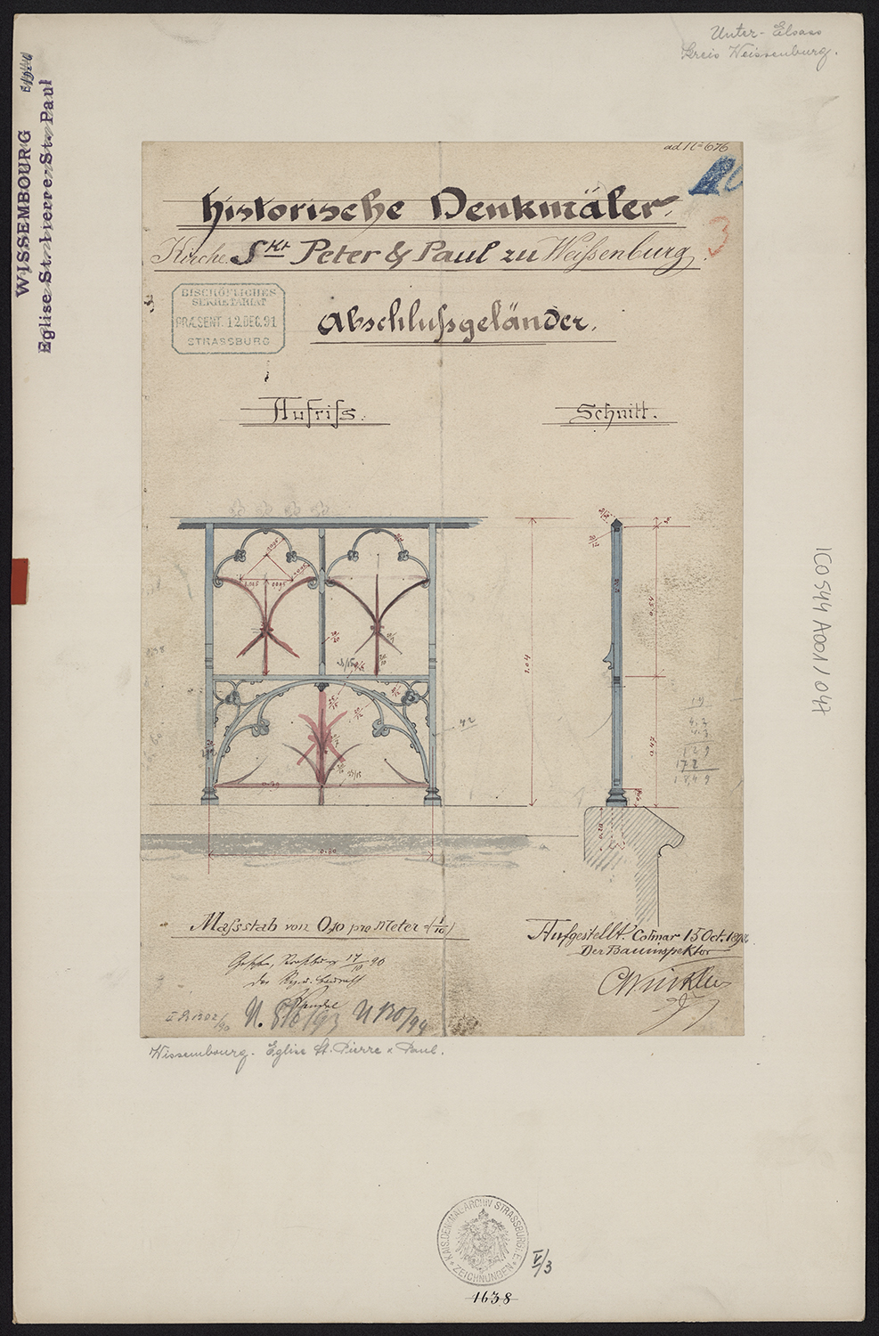 Projet de garde-corps, élévations principale et latérale.