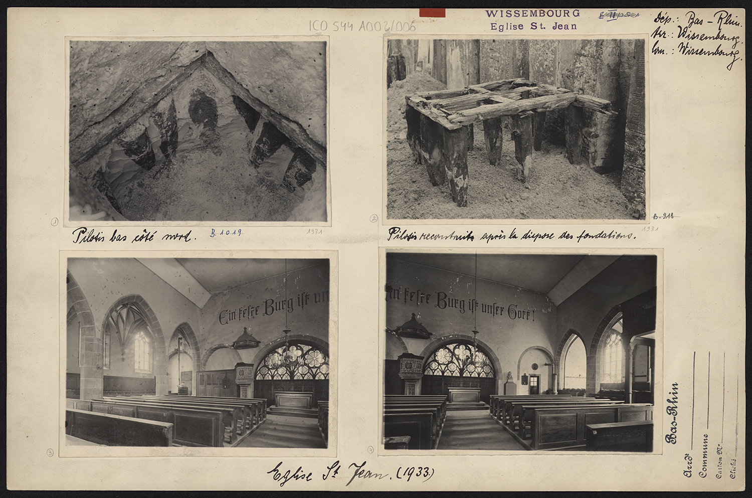 Fouilles archéologiques, vues des pilotis d’assise des fondations du côté nord, vues d’intérieur de la nef.