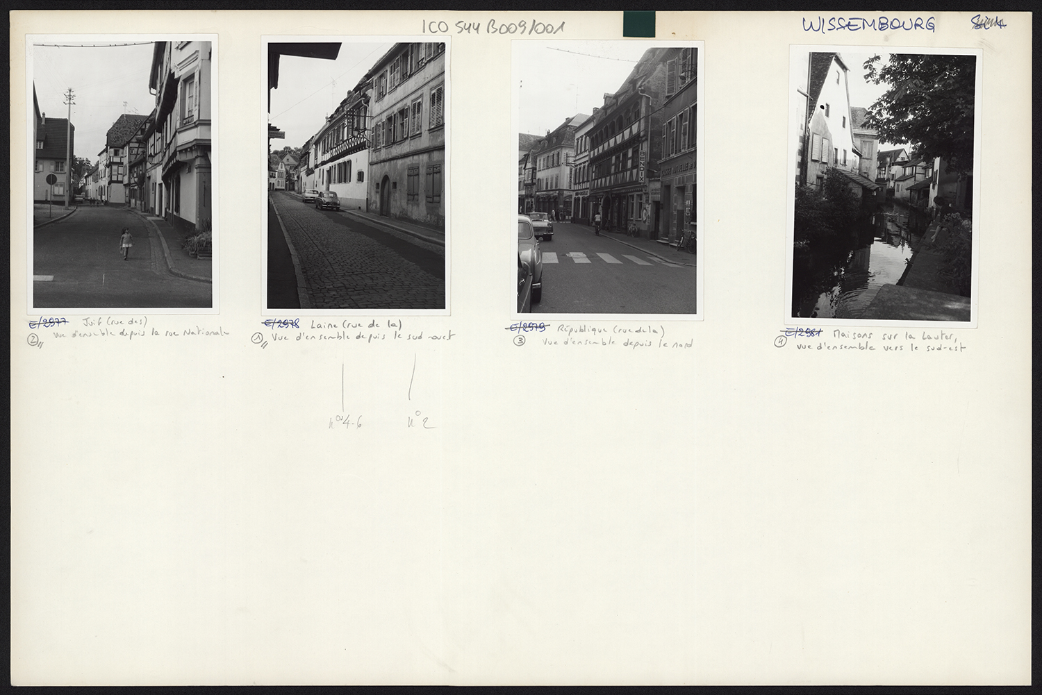 Vues d’ensemble des façades sur la rue, vue d’ensemble des maisons sur le canal de la Lauter.