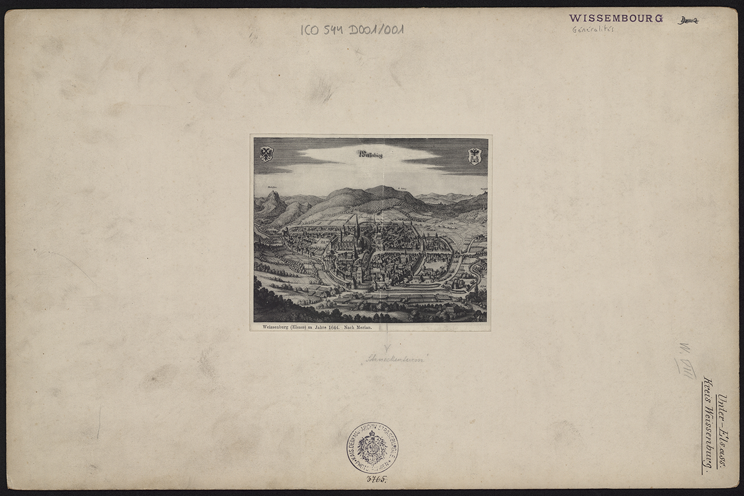 Vue d’ensemble depuis le sud, état en 1644.