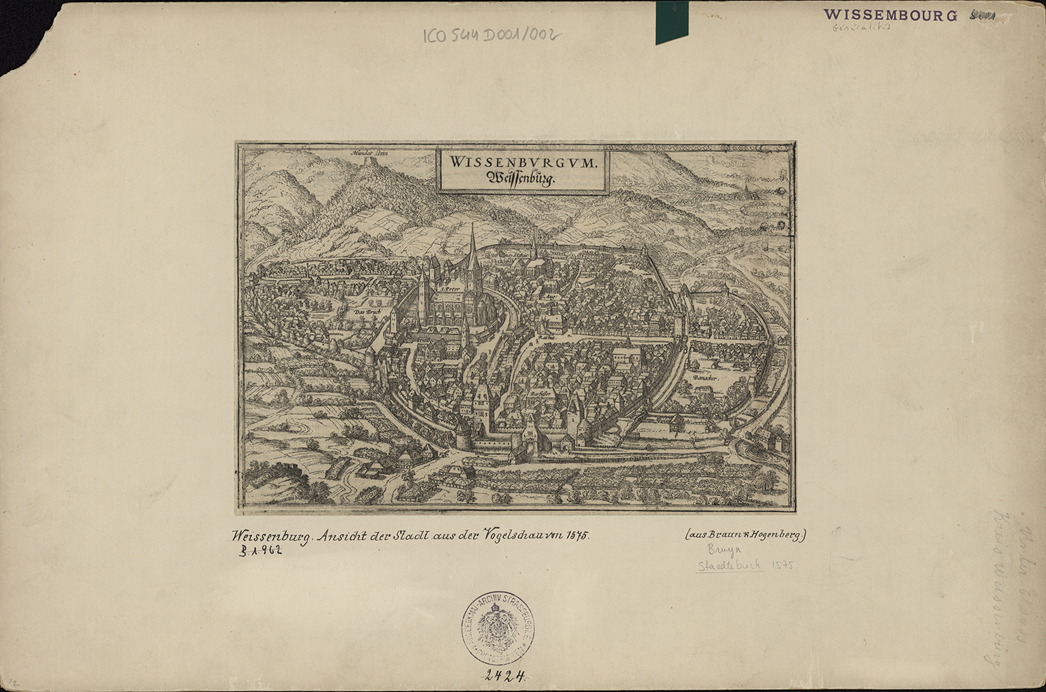 Vue d’ensemble depuis le sud, état en 1575.