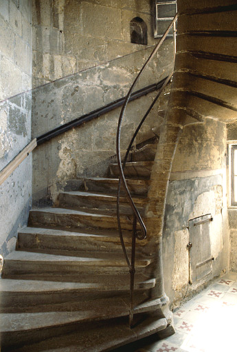 Tour d'escalier : escalier en vis suspendu.