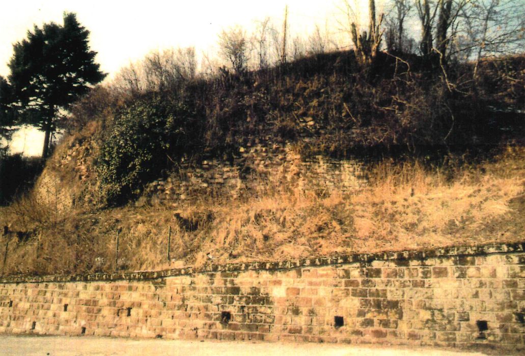 vestiges du bastion dit « grand ravelin » au milieu de la courtine sud