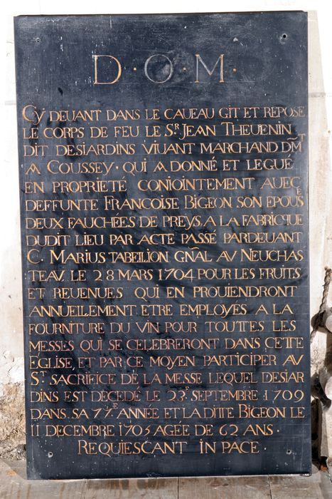 plaque funéraire de Jean Thévenin (inscription funéraire)