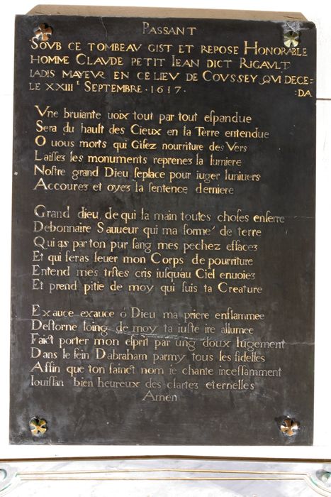 plaque funéraire de Claude Petitjean (inscription funéraire)