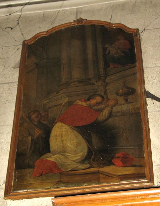 tableau : Saint Charles Borromée agenouillé devant un autel, remerciant Dieu d'avoir sauvé Milan